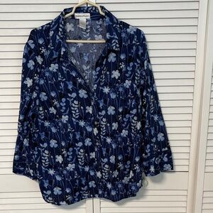 Drapers & Damon’s Navy Floral Button-Down Shirt 3/4 Sleeve 2X